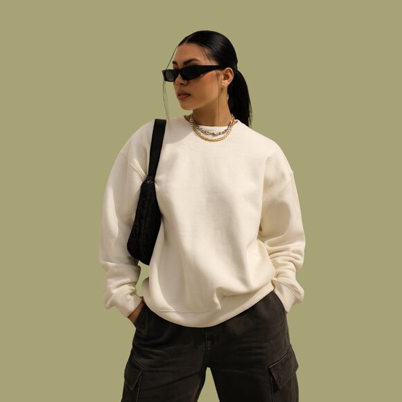 The Base by The Latest Scoop Cream Crewneck Sweatshirt | Minimalist XS - Picture 1 of 8
